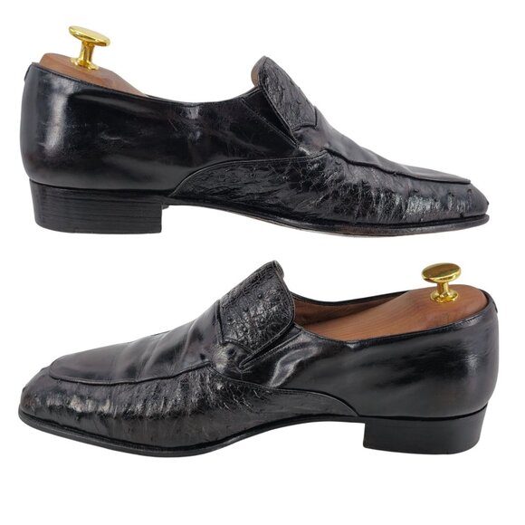 Vintage Bally Switzerland Exotic Ostrich Leather Dress Shoe Men 9.5 Brown Loafer - Picture 5 of 12